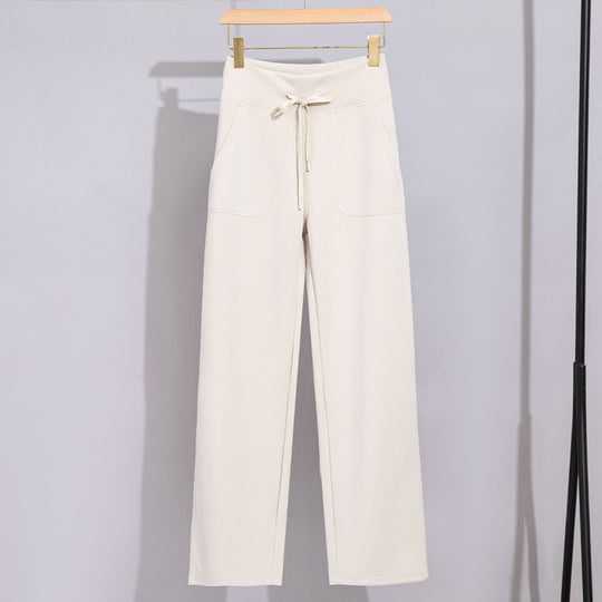 Damen Breite Baumwoll-Frottee-Loungehose mit hohem Bund und Tunnelzug Shop Nory