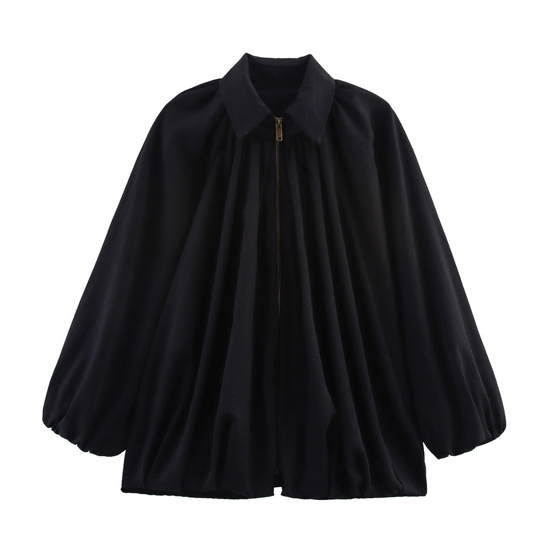Damen Weite plissierte Cape-Übergangsjacke mit Reißverschluss und ballonförmigem Saum Shop Nory