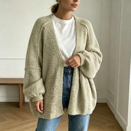 Damen Oversized Grobstrick-Cardigan mit weitem Ärmel Shop Nory