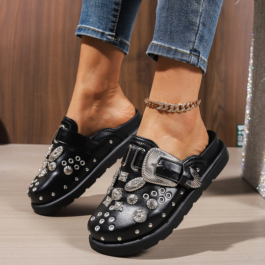 Damen Clogs mit funkelnden Zierteilen und modischem Schnallen-Design