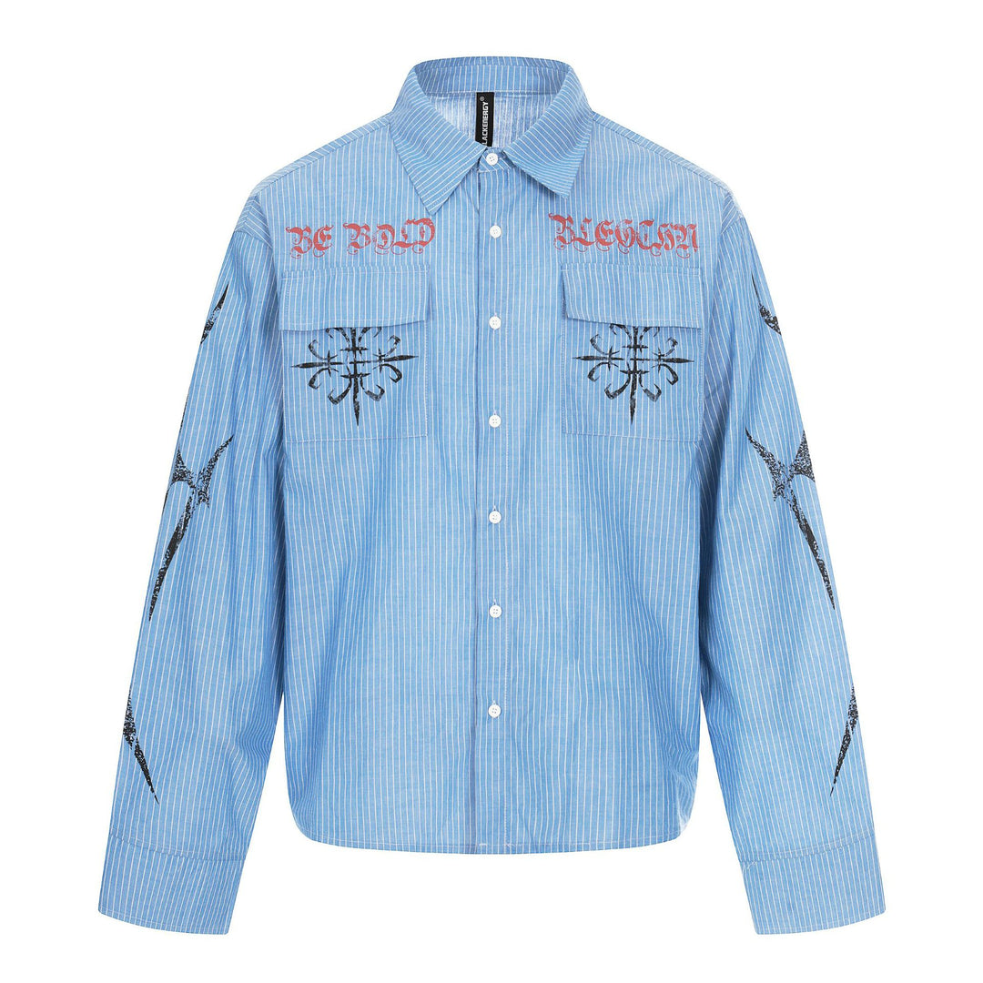 Unisex Oversize-Hemdjacke mit aufgesetzten Brusttaschen und dekorativen Printdetails Shop Nory
