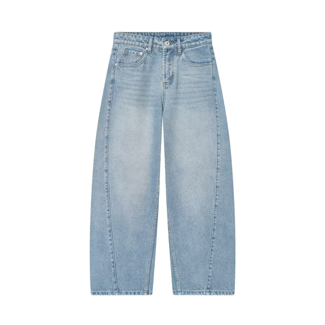 Damen Kurzgeschnittene weitgeschnittene Jeanshose mit hoher Taille und Vorderteil‑Teilungsnähten Shop Nory