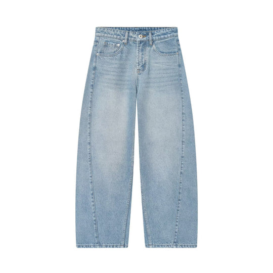 Damen Kurzgeschnittene weitgeschnittene Jeanshose mit hoher Taille und Vorderteil‑Teilungsnähten Shop Nory