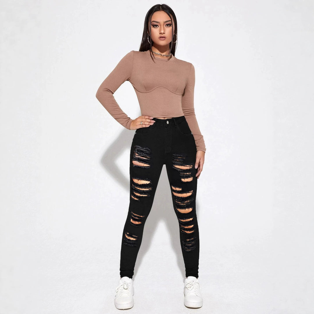 Damen Hochtaillierte Superstretch-Jeans im Skinny-Fit mit ausgeprägten Destroy-Rissen Shop Nory