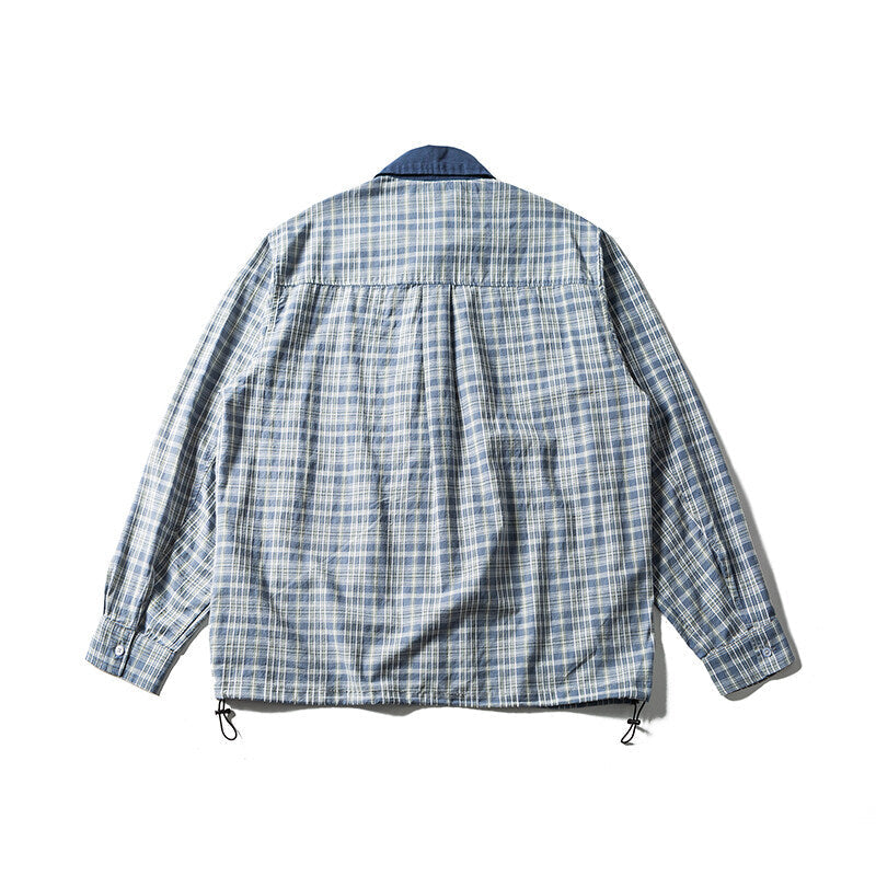 Herren Leichte karierte Hemdjacke mit Kontrastkragen, durchgehendem Reißverschluss und Saumkordel Shop Nory