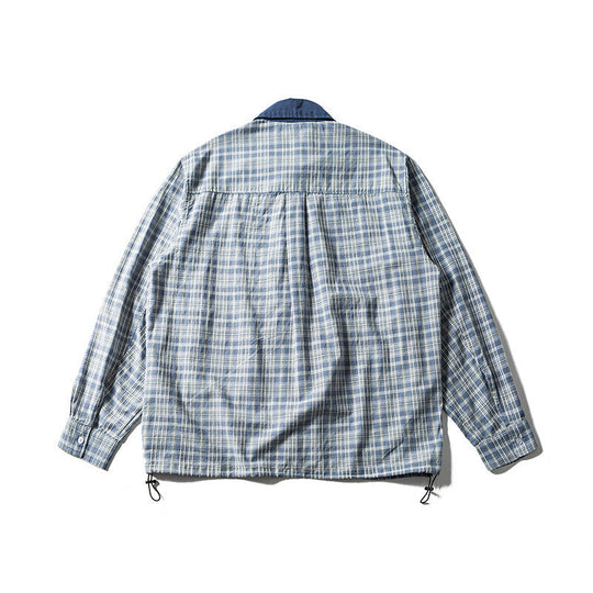 Herren Leichte karierte Hemdjacke mit Kontrastkragen, durchgehendem Reißverschluss und Saumkordel Shop Nory