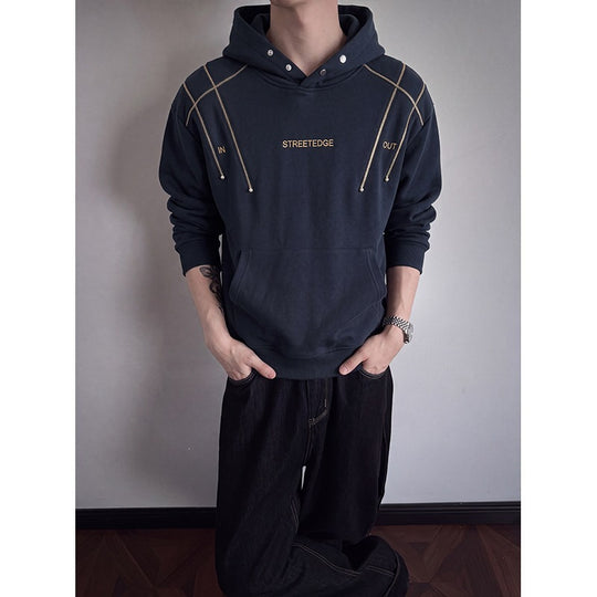 Herren Streetwear-Kapuzenpullover mit Nietenösen und Kontrastkordeln Shop Nory