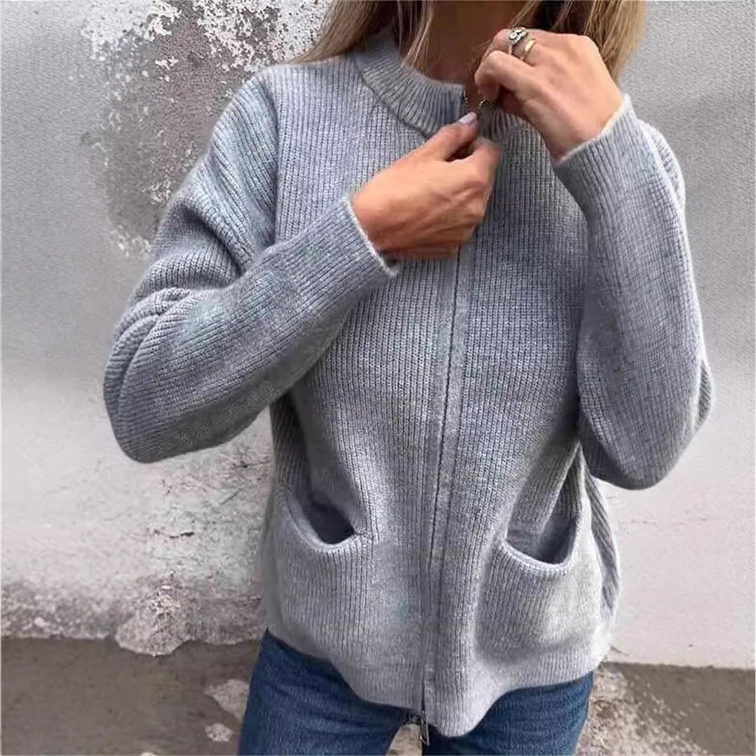 Damen Offene Strickjacke mit Rundhalsausschnitt, Eingrifftaschen und Relaxed-Fit Shop Nory