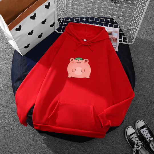 Damen nan oversized Kapuzenpullover aus Microfleece mit Cartoonfrosch-Motiv und Kängurutasche Shop Nory