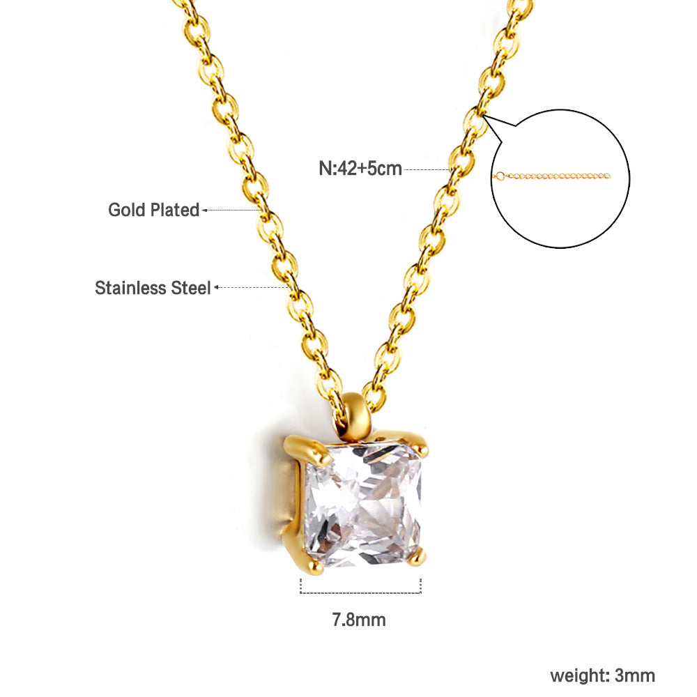 Damen Halskette mit funkelndem quadratischem Anhänger aus hochwertigem Edelstahl und goldplattierter Oberfläche Shop Nory