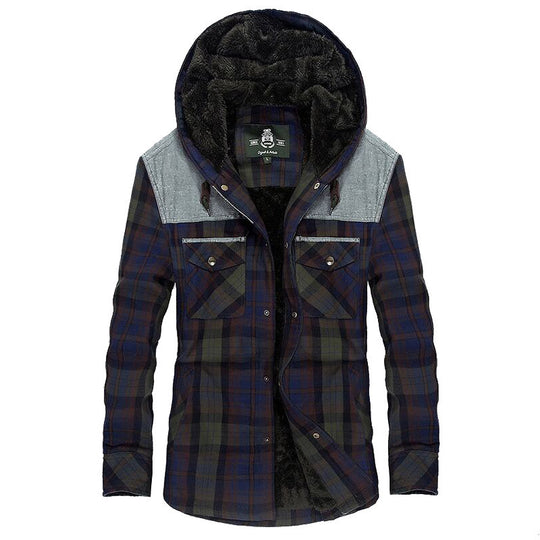 Herren karierte gefütterte Hemdjacke mit Kapuze und Teddyfutter Shop Nory