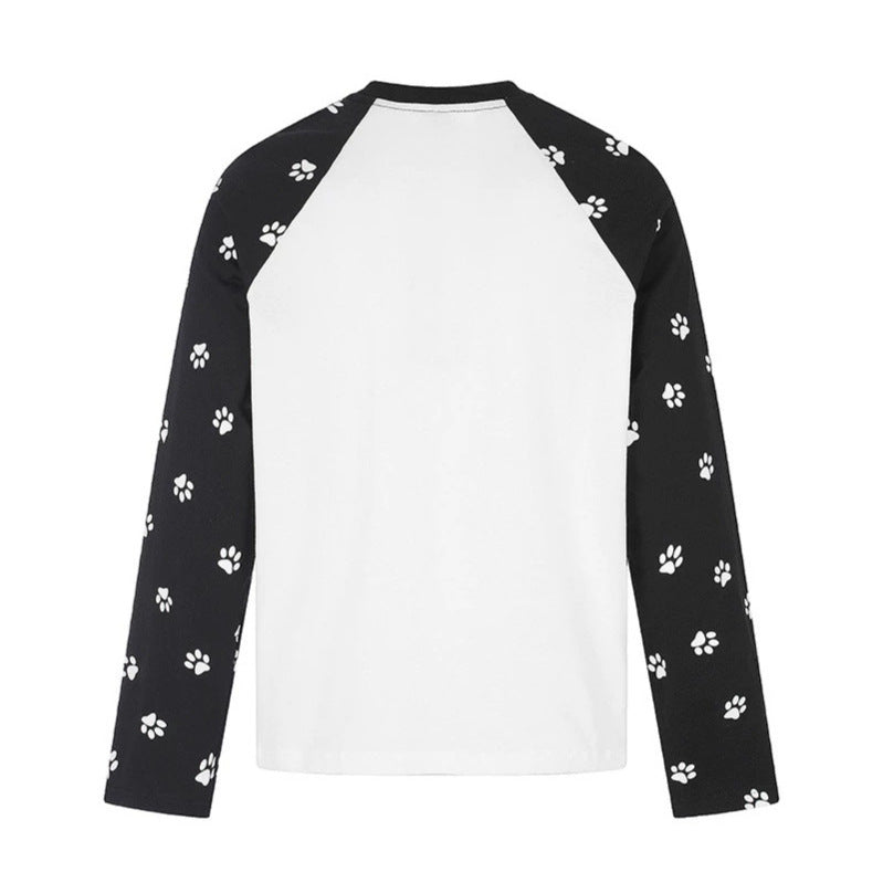 Damen Casual-Langarmshirt im Raglanstil mit Hunde-Pfotenmuster und Statement-Frontprint Shop Nory