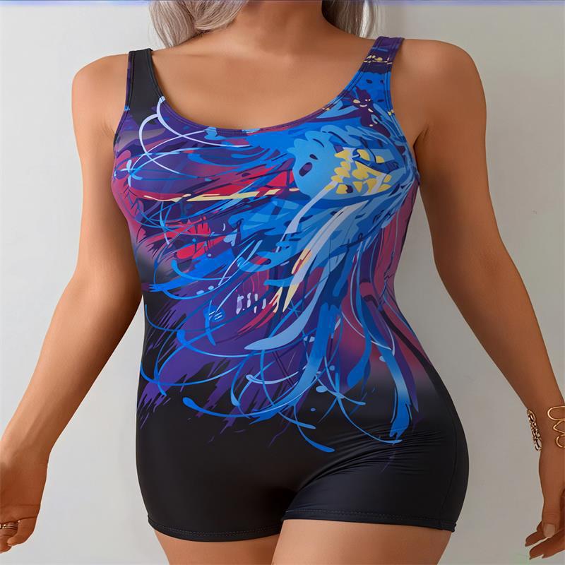 Damen Einteiler Badeanzug mit modernem Grafikdesign und elegantem Schnitt