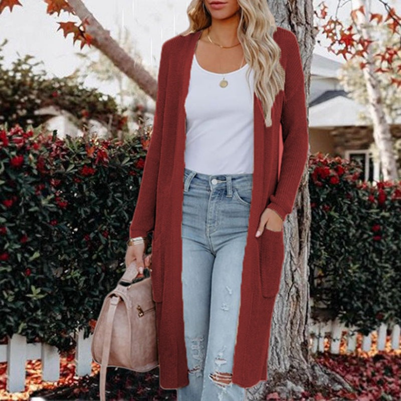 Damen Strickmantel mit praktischen Taschen und modernem Design