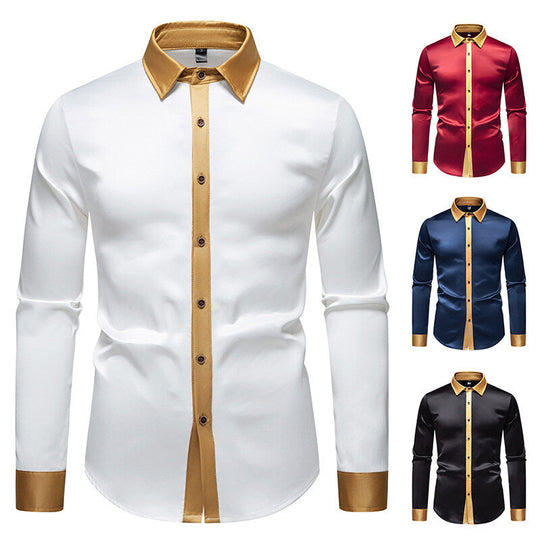 Herren Elegantes Langarmhemd mit Satin-Details