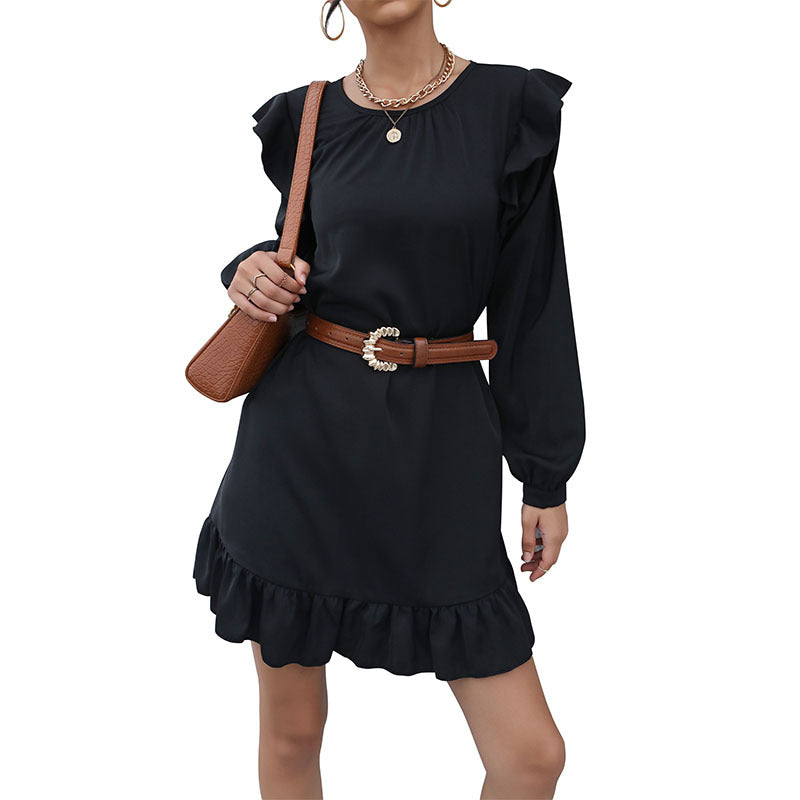 Damen A‑Linien Minikleid mit Volant‑Schultern und Rüschen-Saum Shop Nory