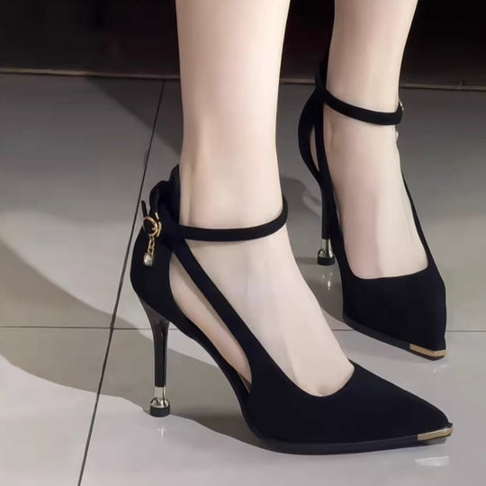 Damen elegante spitze Pumps mit Knöchelriemen Cut-Out-Seiten und zierlichem Kitten-Heel Shop Nory