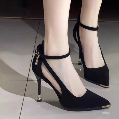 Damen elegante spitze Pumps mit Knöchelriemen Cut-Out-Seiten und zierlichem Kitten-Heel Shop Nory
