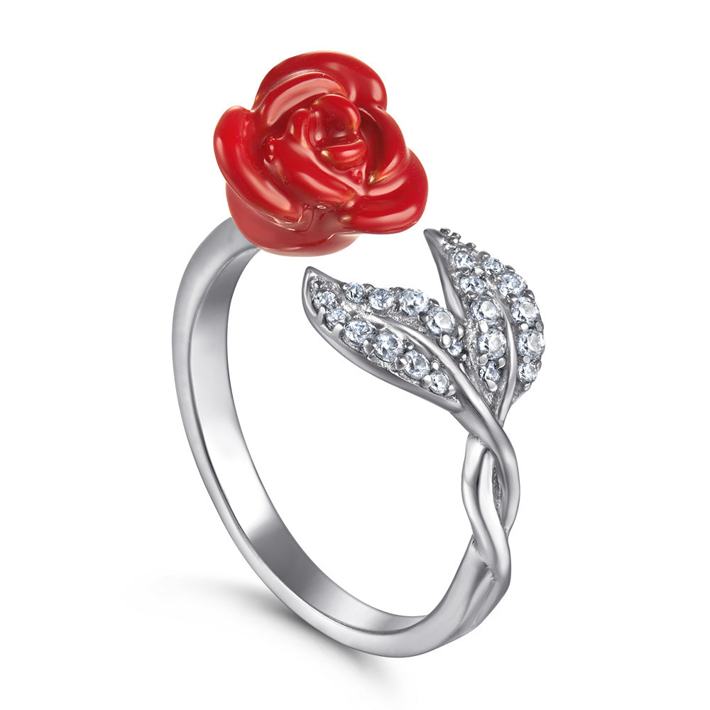 Damenring mit blühendem Rosen-Design und funkelnden Zirkoniasteinen Shop Nory