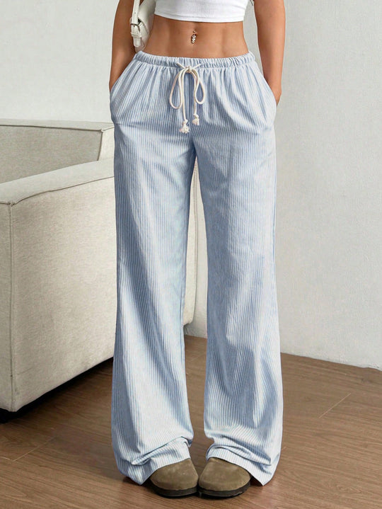 Damen Weite Leinenoptik-Hose mit Gummibund, Tunnelzug und Seitentaschen Shop Nory