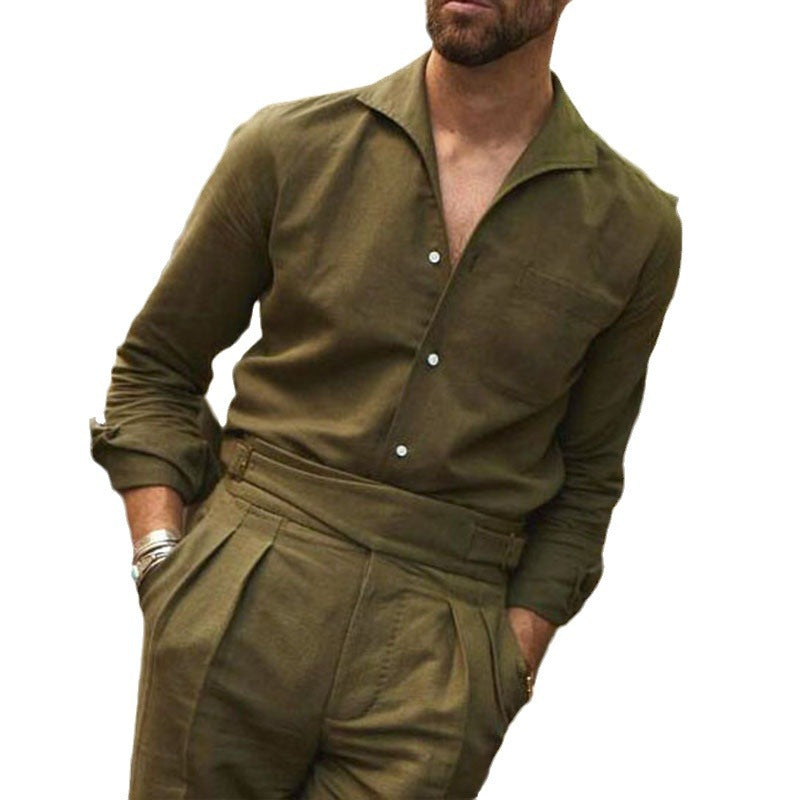 Herren Leichtes Leinenmix-Hemd mit offenem Camp-Kragen, aufgesetzten Taschen und Knopfmanschetten Shop Nory