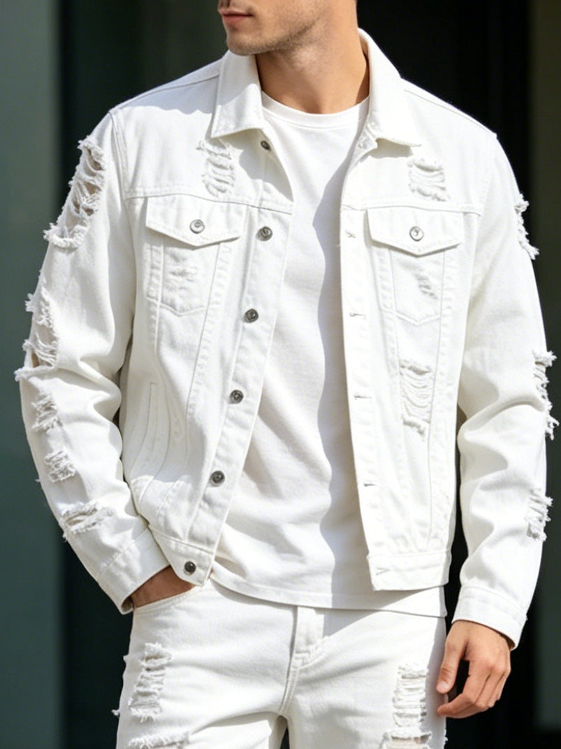 Herren Modische Jeansjacke mit Zerrissenen Details Shop Nory