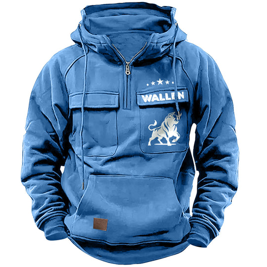 Herren nan Kapuzenpullover mit Halbzip, Cargo-Brusttaschen und Kängurutasche Shop Nory