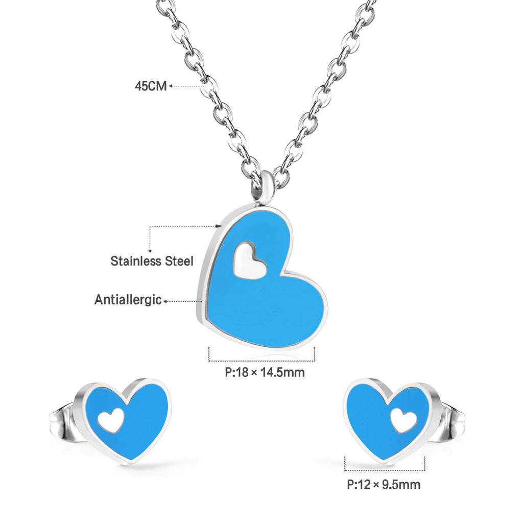 Damen Schmuckset mit rotem Herzanhänger und passenden Ohrsteckern Shop Nory