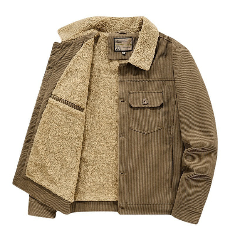 Herren Cord-Truckerjacke mit Sherpa-Innenfutter, Brustpattentasche und geradem Saum Shop Nory