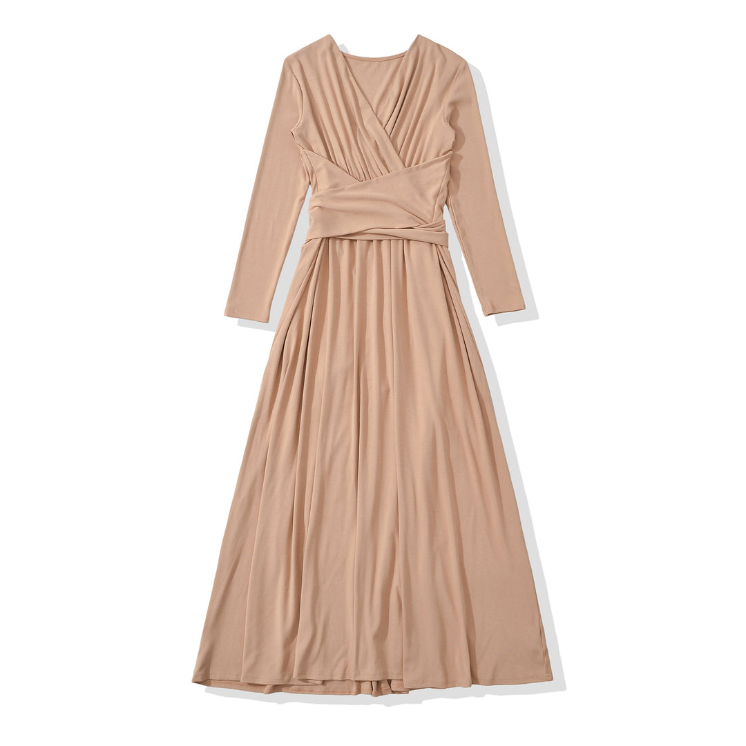 Damen Maxi-Wickelkleid mit taillierter Wickelpartie und langen Ärmeln Shop Nory