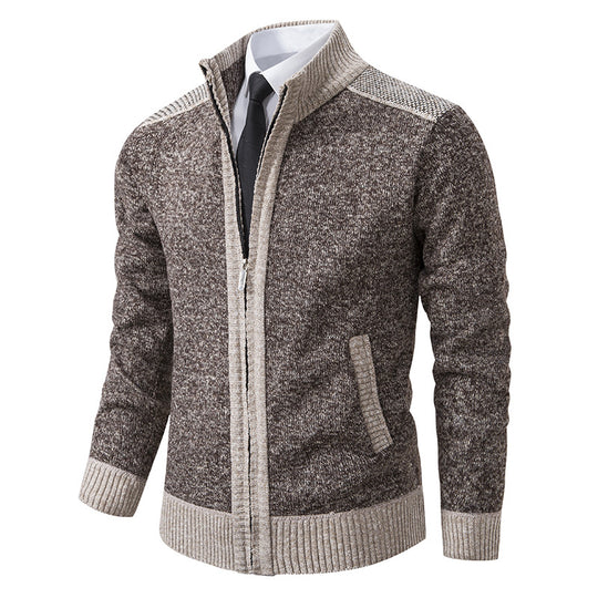 Herren Strick-Zipjacke mit Stehkragen und Kontrastblenden Shop Nory