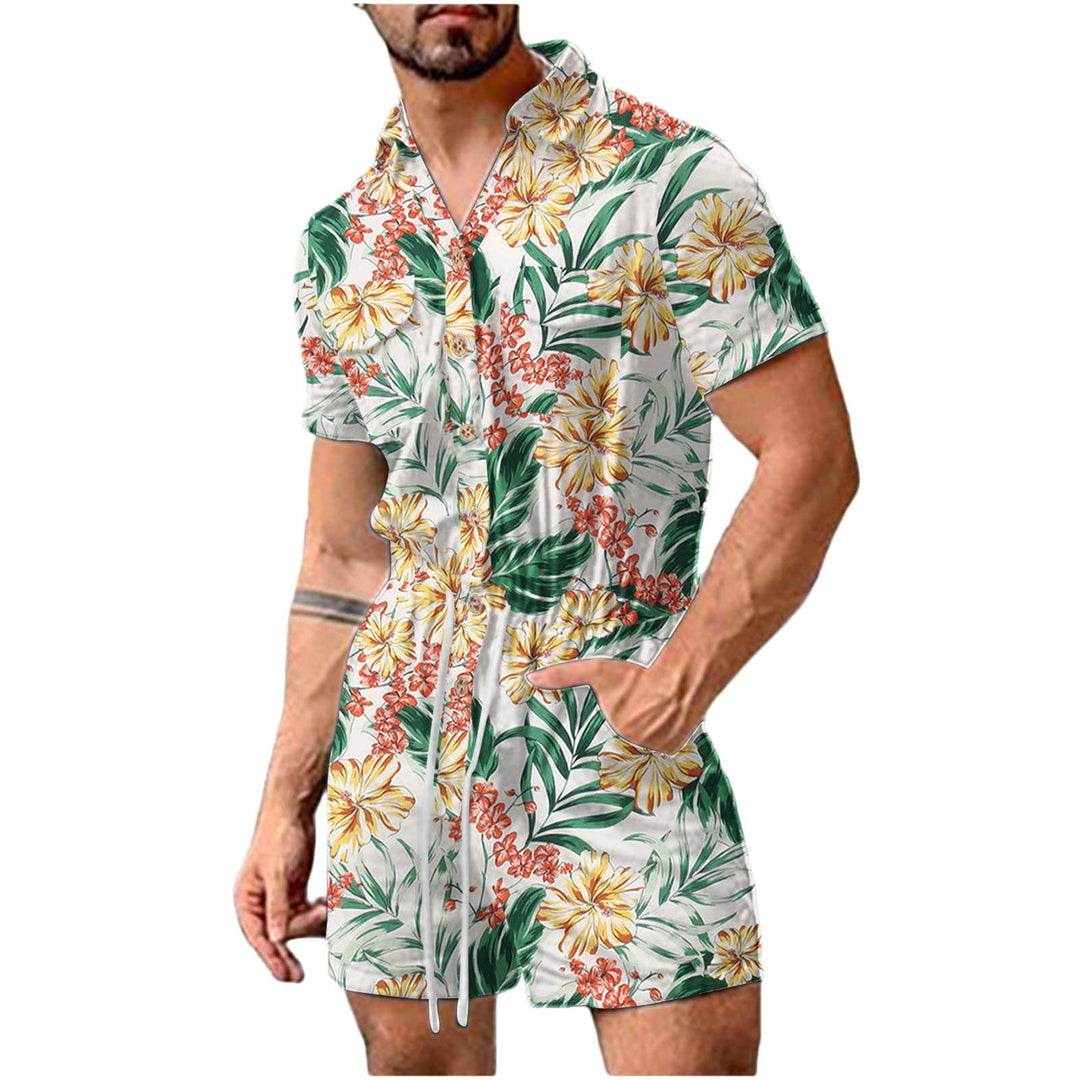 Herren Kurzoverall mit lShopnoryhaftem Blumenmuster Shopnory