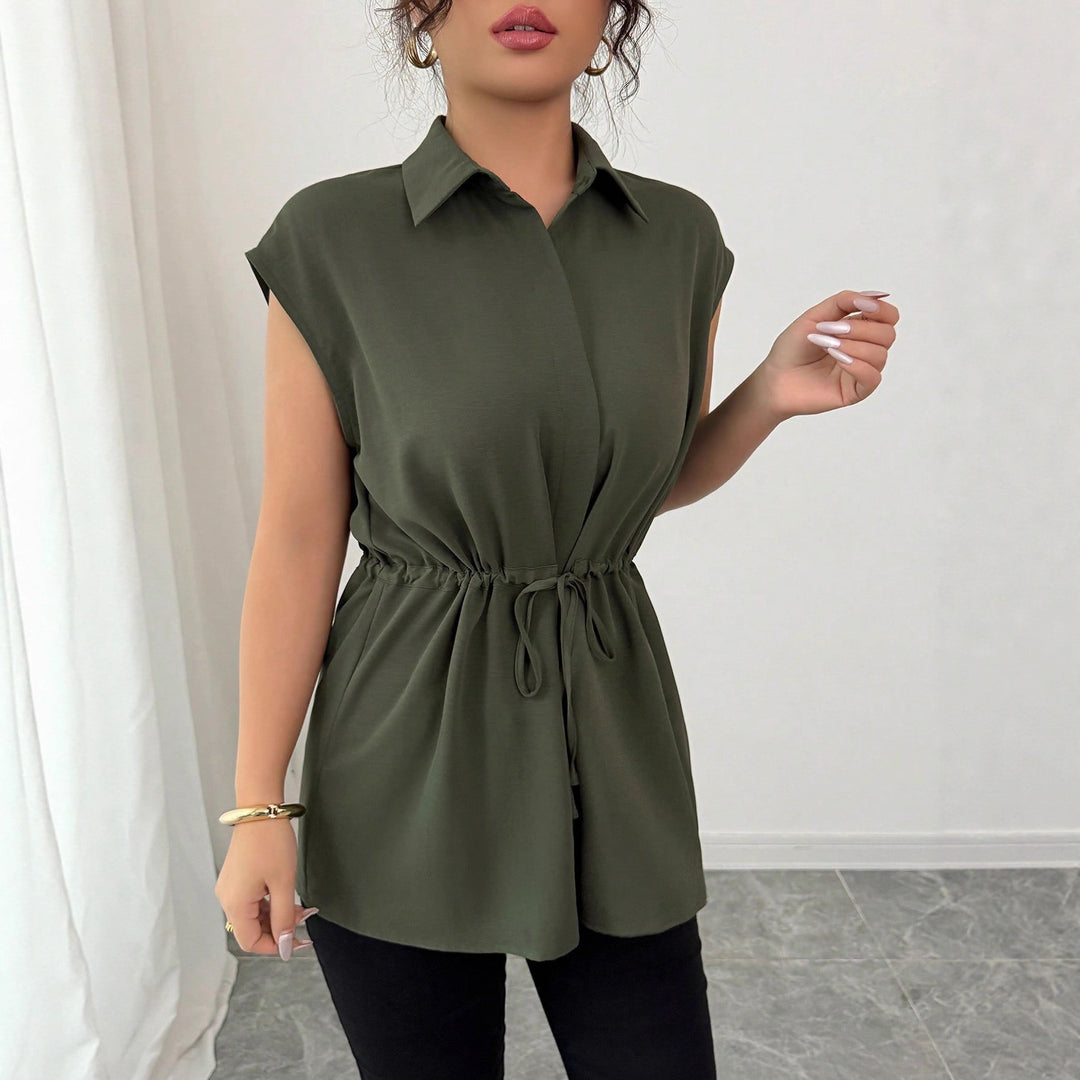 Damen Ärmellose Hemdblusen-Tunika mit Kordelzugtaillenband Shop Nory