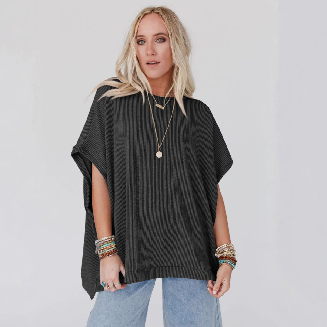 Damen Oversized T-Shirt mit Rippenstruktur Shopnory
