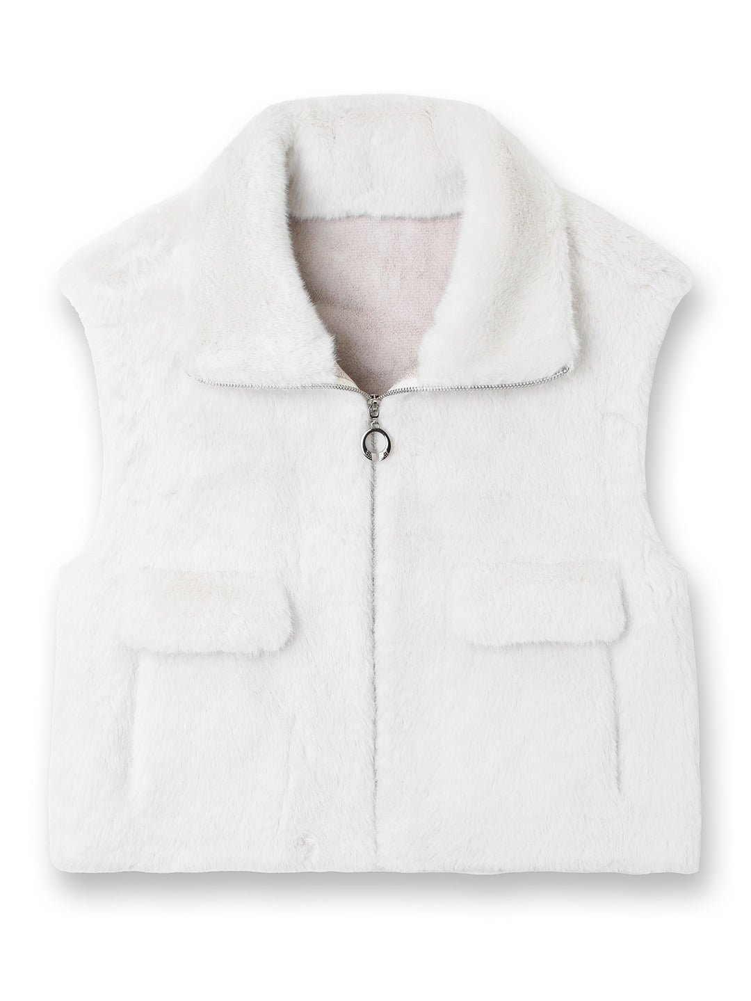 Damen Ärmellose Kunstfell‑Weste mit Stehkragen, Reißverschluss und Pattentaschen Shop Nory