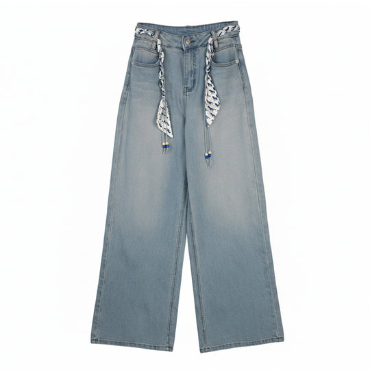 Damen Weite Jeanshose mit dekorativem Gürtel Shop Nory