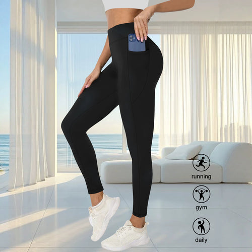 Damen High-Waist Sportleggings mit seitlicher Handytasche und formendem Kompressionsstoff Shopy Nory
