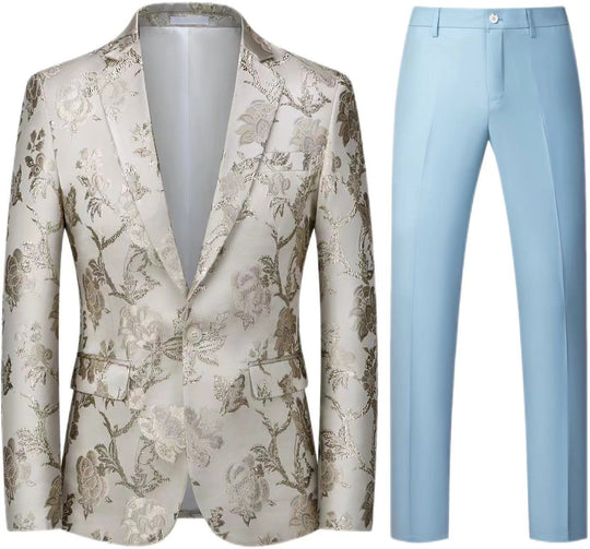 Herren Brokat-Sakko mit floralem Jacquard und Slim-Fit Anzughose Shop Nory