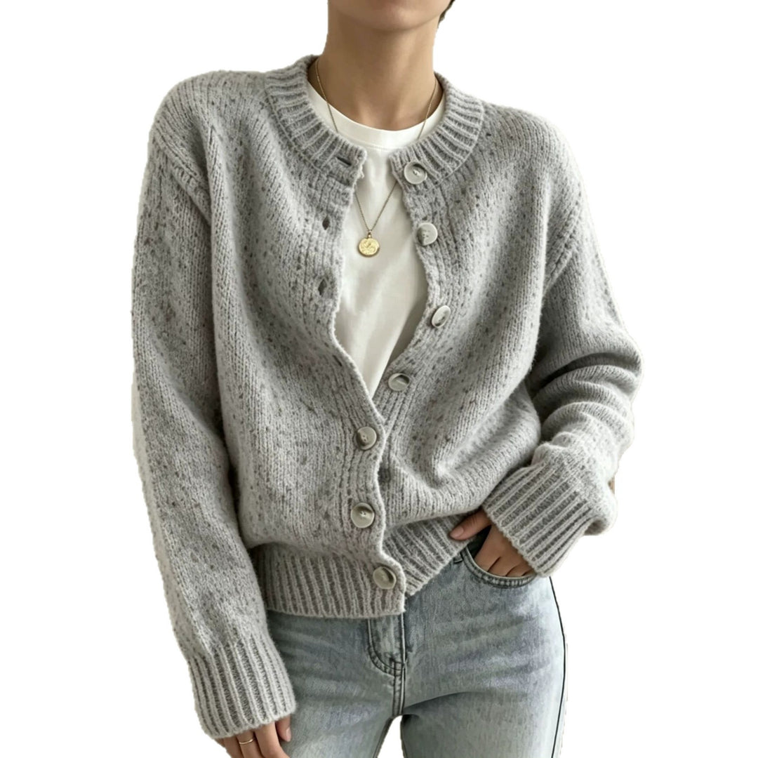 Damen Grobgestrickter Kurzcardigan mit Rundhalsausschnitt und meliertem Tweed-Effekt Shop Nory