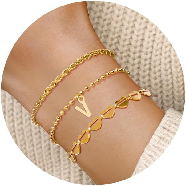 Damen Armband-Set mit filigranen Herz- und Initialanhängern Shop Nory
