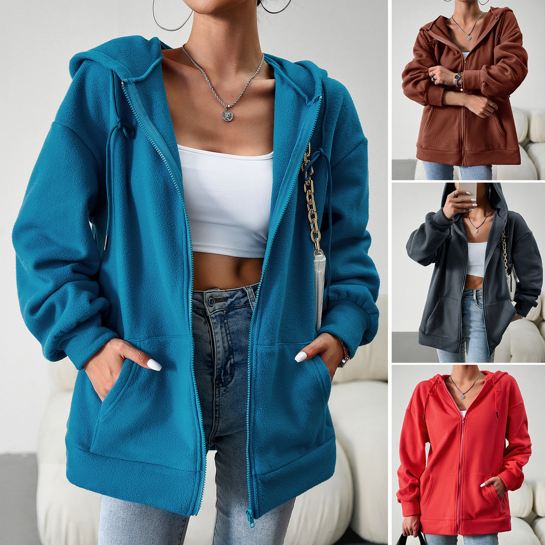 Damen nan kuscheliger Teddy-Fleece Zip-Hoodie mit Kapuze, tiefer Schulterpassform und Kängurutaschen Shop Nory