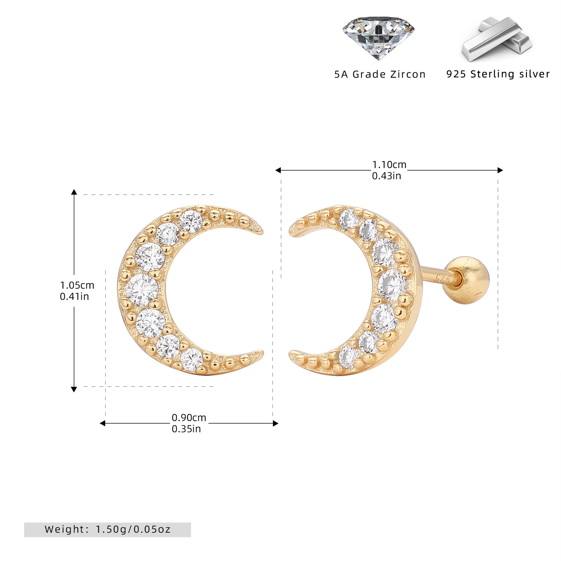 Damen Ohrstecker im eleganten Mondsichel-Design mit funkelnden Zirkon-Akzenten Shop Nory