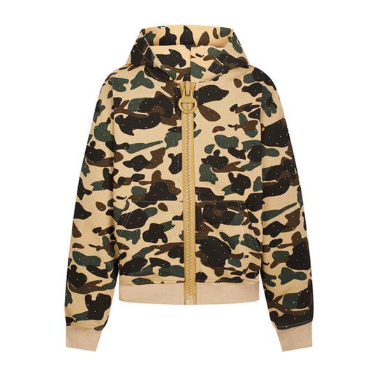 Damen Kapuzenjacke im Camouflage‑Print mit durchgehendem Reißverschluss, Kängurutasche und Rippbündchen Shop Nory