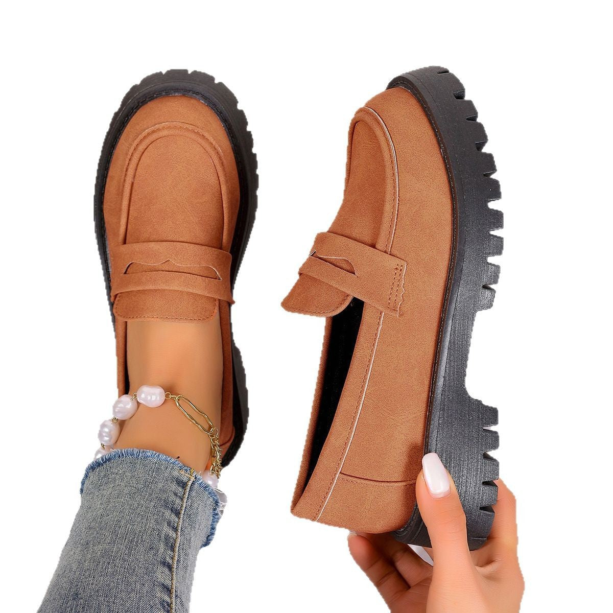 Damen Chunky Loafers mit rutschfester Gummisohle und modischem Obermaterial