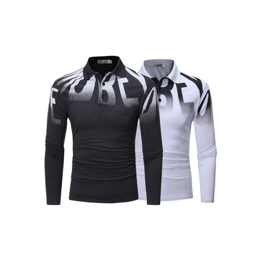 Herren Slim-Fit Langarm-Poloshirt mit großflächigem Typo-Print, Stretchkomfort und taillierter Silhouette Shop Nory