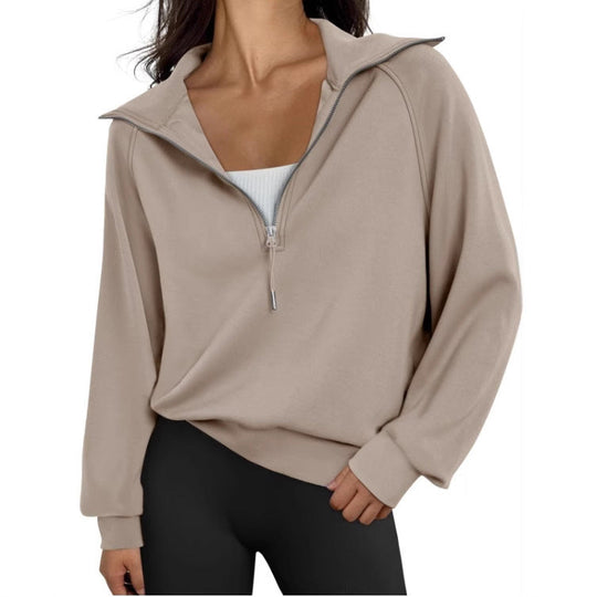 Damen lässiger Sweatpullover mit hohem Kragen und Reißverschluss