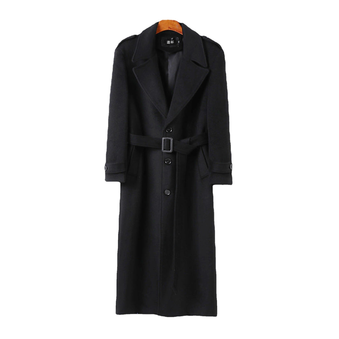 Herren Bodenlanger Einreihiger Wollmix-Mantel mit markantem Revers und Schulterriegel Shop Nory