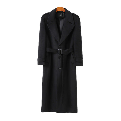 Herren Bodenlanger Einreihiger Wollmix-Mantel mit markantem Revers und Schulterriegel Shop Nory