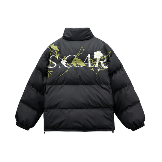 Damen Gepolsterte Oversize-Steppjacke mit Stehkragen und Blumenstickerei Shop Nory