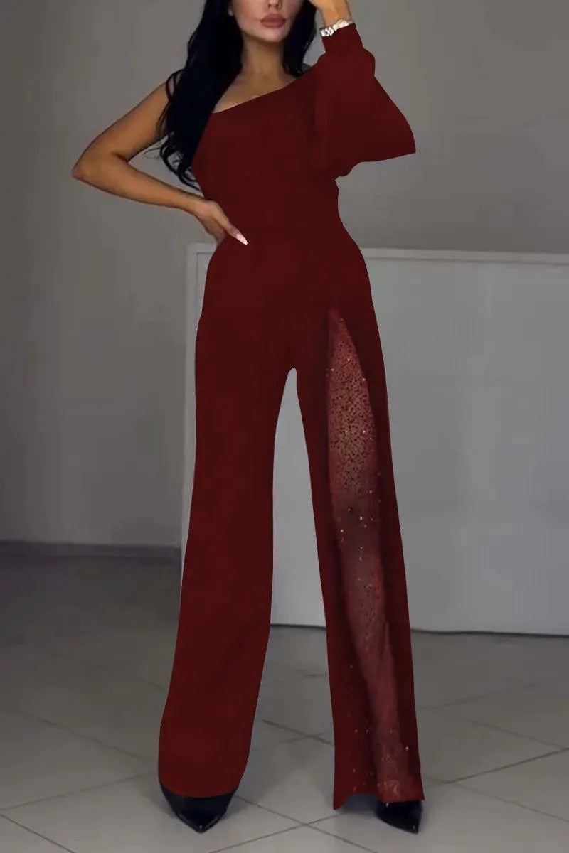 Damen Eleganter Jumpsuit mit transparenten Einsätzen und Pailletten